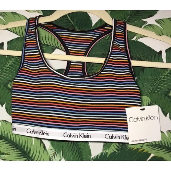 NWT Calvin Klein Rainbow Multicolor Striped Unlined Bralette, Size Small Bra - Picture 10 of 16